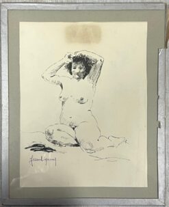 Mid Century French Portrait Study of a Seated Nude Woman with Hands in Hair