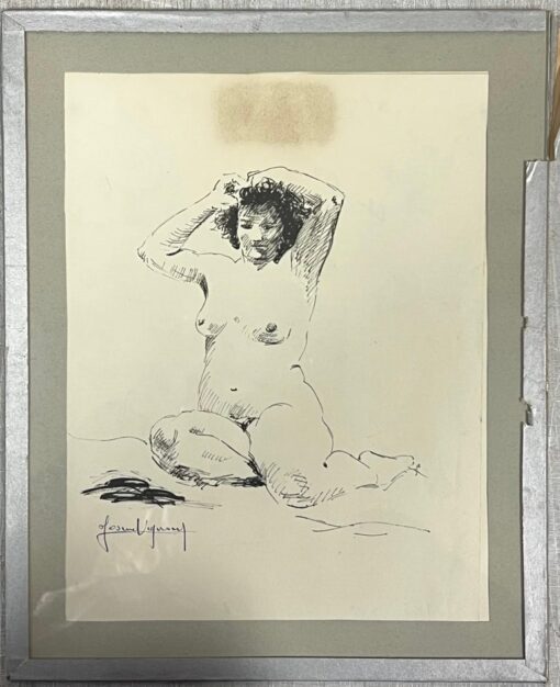 Mid Century French Portrait Study of a Seated Nude Woman with Hands in Hair