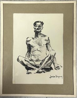 Mid Century French Portrait Seated Male Nude in a Meditative Pose