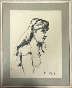 Mid Century French Charcoal Portrait of a Woman in Profile