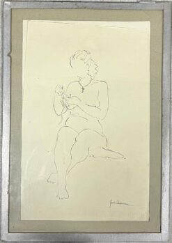 Mid Century French Portrait Seated Woman with Cross Necklace Study