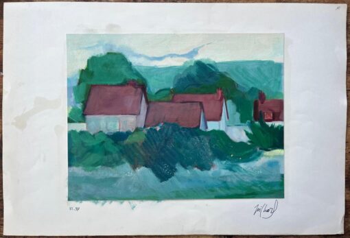 Countryside Landscape with Red Roofed Cottages and Rolling Hills - Image 2