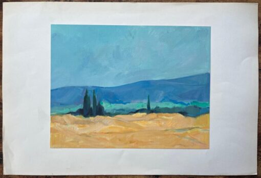 Original Oil Painting of Sunlit Wheat Fields with Cypress Trees - Image 2