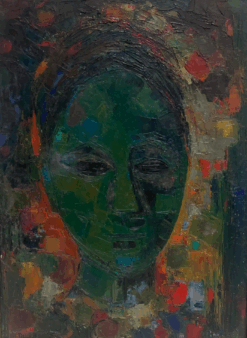 Mid 20th Century French Modernist Signed Oil Painting Head Portrait Woman