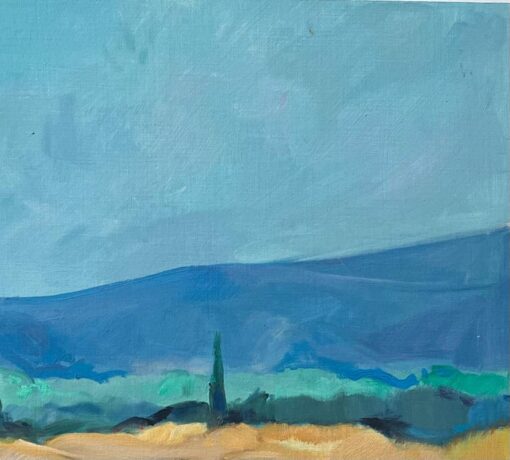 Original Oil Painting of Sunlit Wheat Fields with Cypress Trees - Image 5