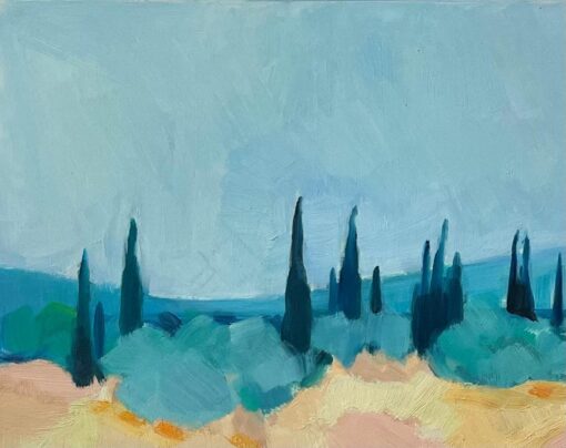Original Oil Painting of Mediterranean Landscape with Cypress Trees - Image 5