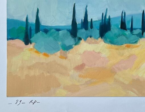 Original Oil Painting of Mediterranean Landscape with Cypress Trees - Image 6