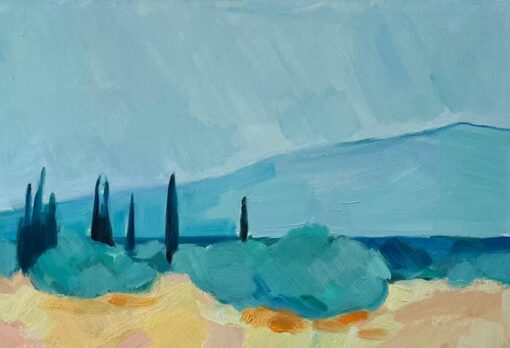 Original Oil Painting of Mediterranean Landscape with Cypress Trees - Image 7