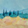 Original Oil Painting of Mediterranean Landscape with Cypress Trees