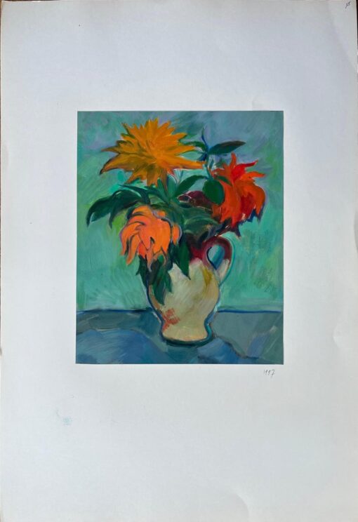 Oil Painting of Vibrant Still Life of Sunflowers and Orange Blooms in a Jug - Image 2