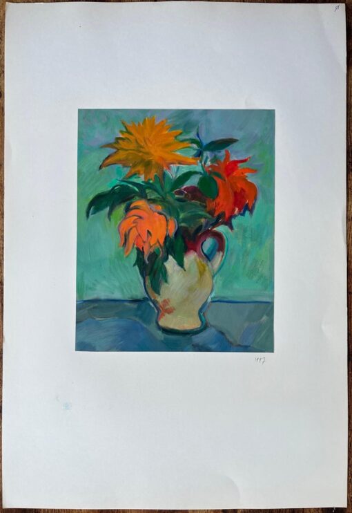 Oil Painting of Vibrant Still Life of Sunflowers and Orange Blooms in a Jug - Image 3