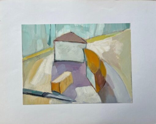 Original Oil Abstract Still Life with Cheese Slices and Knife - Image 2