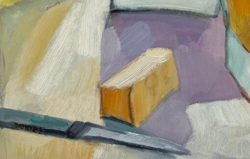 Original Oil Abstract Still Life with Cheese Slices and Knife - Image 4