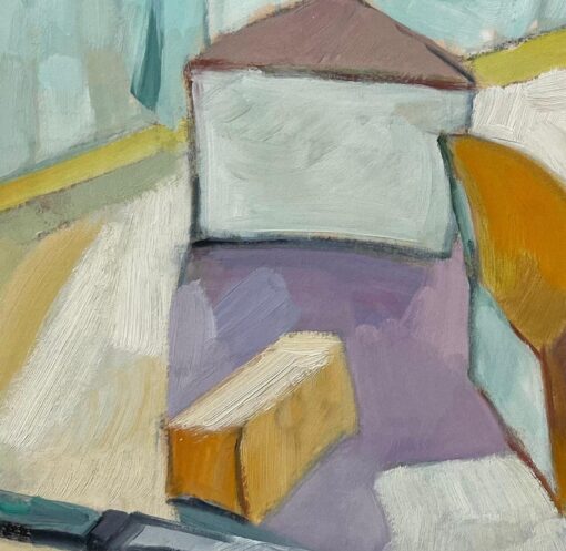 Original Oil Abstract Still Life with Cheese Slices and Knife - Image 7