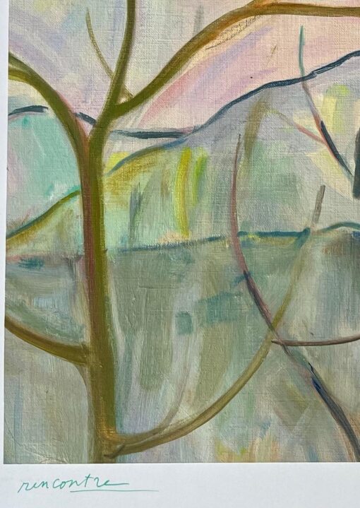 Original Oil Abstract Landscape with Birds on Branches at Sunrise - Image 7