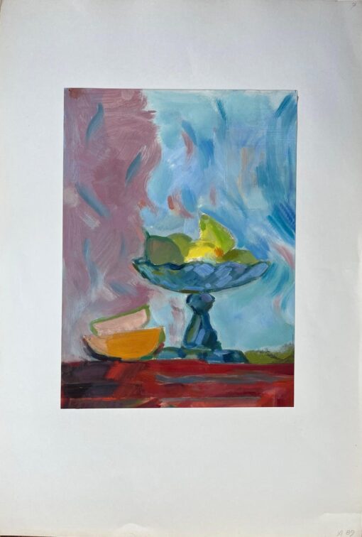Original Oil Painting of Vibrant Still Life with Fruit Bowl and Sliced Fruit - Image 2