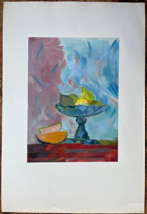 Original Oil Painting of Vibrant Still Life with Fruit Bowl and Sliced Fruit - Image 3