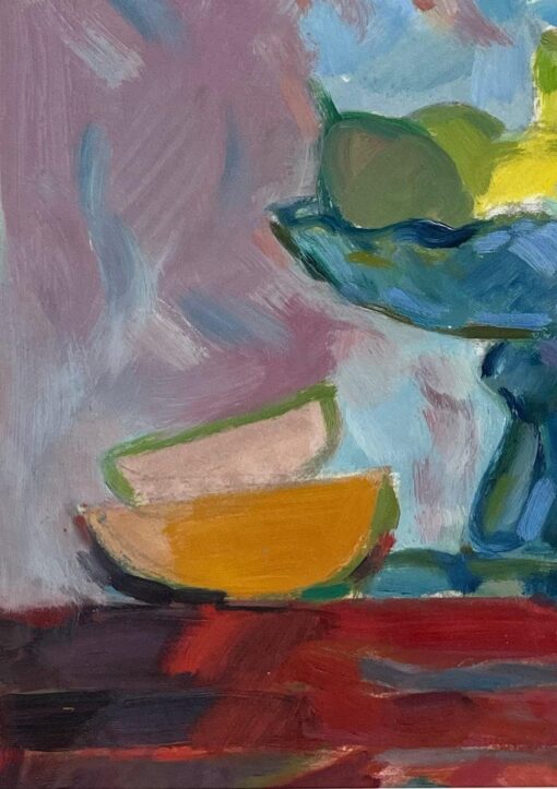 Original Oil Painting of Vibrant Still Life with Fruit Bowl and Sliced Fruit - Image 5