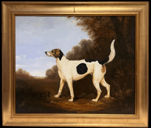 Fine English Sporting Art Oil Painting Hunting Hound in Country House Landscape