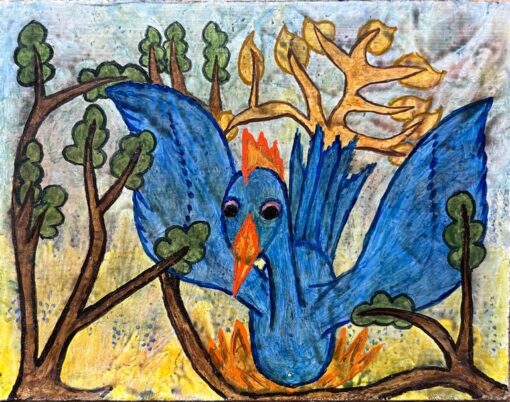 1960's British Surrealist Oil Painting - The Phoenix Among Trees