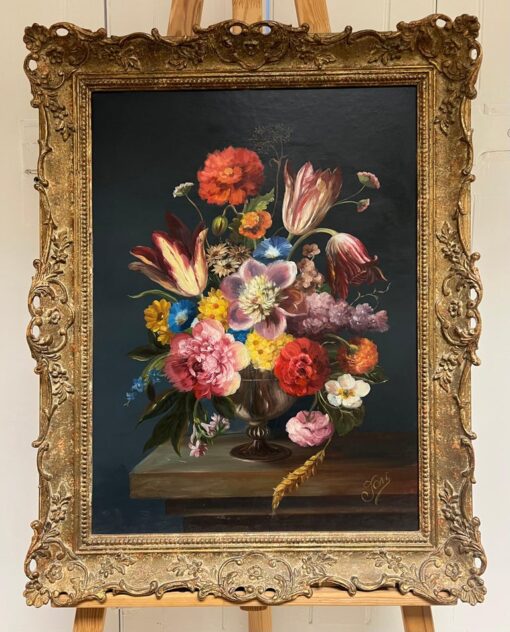 Fine Dutch Classical Still Life Oil Painting Ornate Flowers in Bowl Signed - Image 4