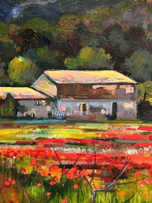 Large French Post Impressionist Oil Painting Poppy Fields in Provence - Image 4