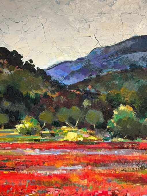 Large French Post Impressionist Oil Painting Poppy Fields in Provence - Image 5
