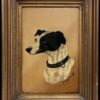 Antique English Dog Oil Painting Head Portrait of Whippet/ Greyhound, signed