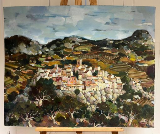 A Hilltop Village Amid Rolling Hills and Rocky Terraces Cloudy Sky Landscape - Image 2