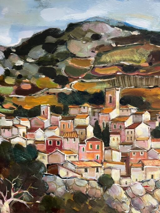 A Hilltop Village Amid Rolling Hills and Rocky Terraces Cloudy Sky Landscape - Image 5