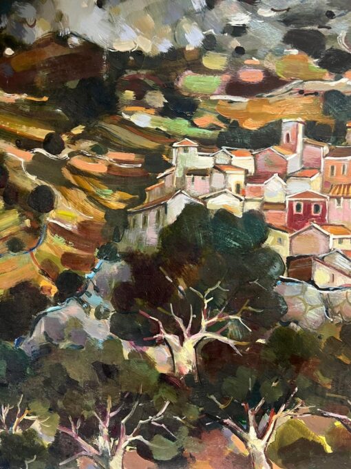 A Hilltop Village Amid Rolling Hills and Rocky Terraces Cloudy Sky Landscape - Image 7