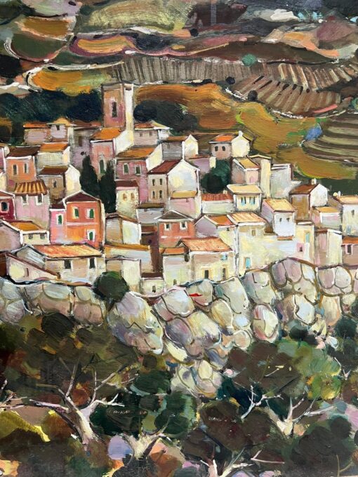 A Hilltop Village Amid Rolling Hills and Rocky Terraces Cloudy Sky Landscape - Image 8