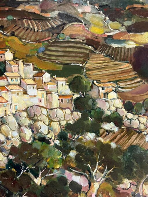 A Hilltop Village Amid Rolling Hills and Rocky Terraces Cloudy Sky Landscape - Image 9