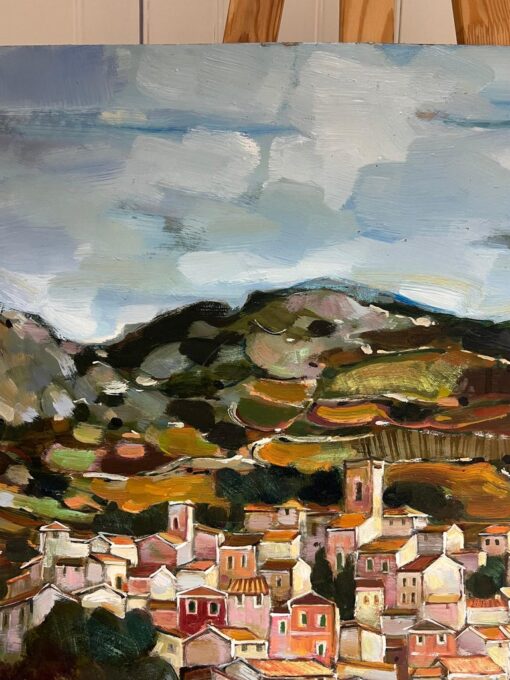 A Hilltop Village Amid Rolling Hills and Rocky Terraces Cloudy Sky Landscape - Image 10