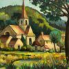 Picturesque Village Church Nestled Amidst Lush Countryside French Landscape