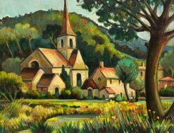 Picturesque Village Church Nestled Amidst Lush Countryside French Landscape
