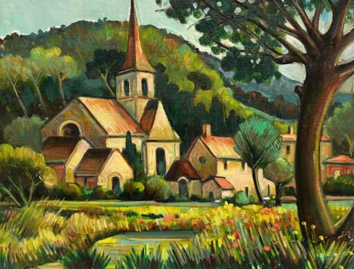 Picturesque Village Church Nestled Amidst Lush Countryside French Landscape