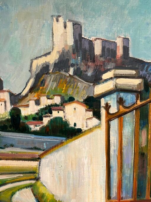 A Path Leading to a Hilltop Fortress French Oil Painting - Image 3