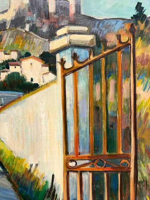 A Path Leading to a Hilltop Fortress French Oil Painting - Image 4