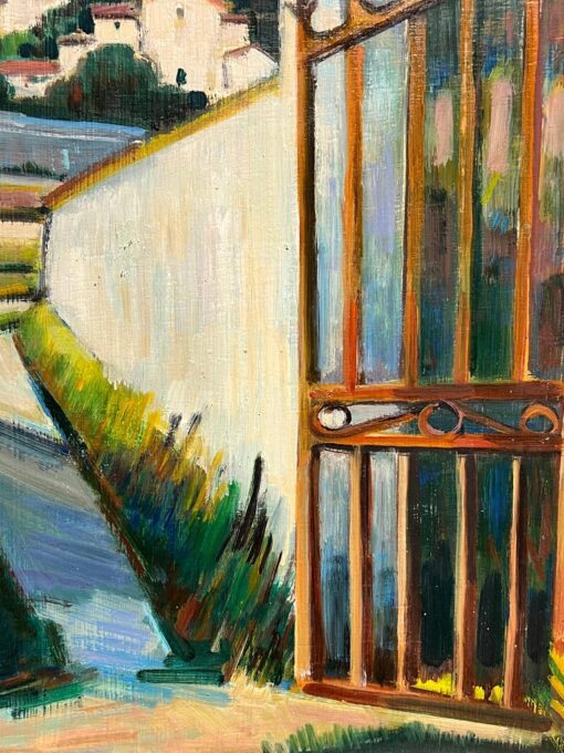 A Path Leading to a Hilltop Fortress French Oil Painting - Image 5