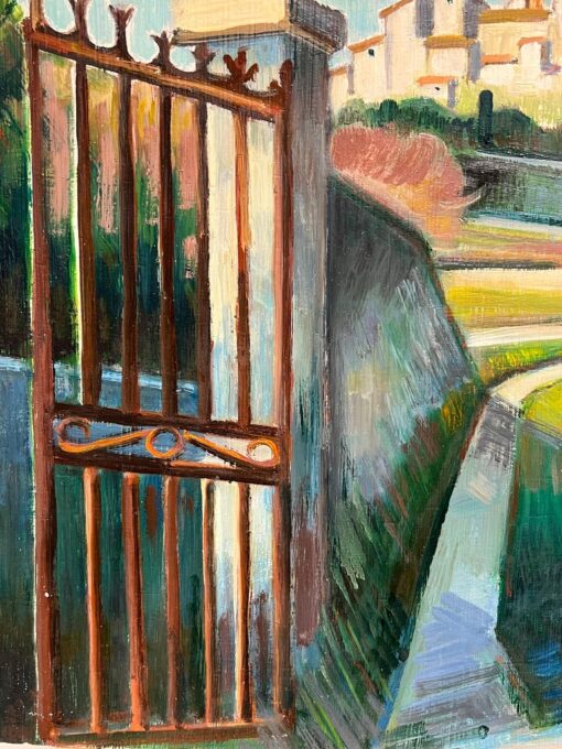 A Path Leading to a Hilltop Fortress French Oil Painting - Image 8