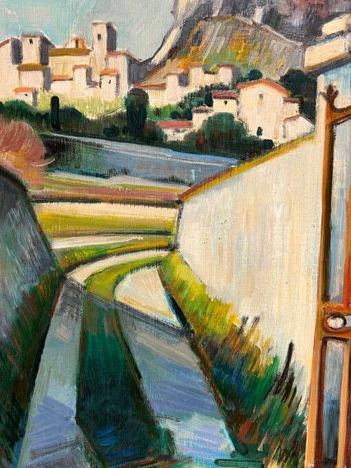 A Path Leading to a Hilltop Fortress French Oil Painting - Image 9
