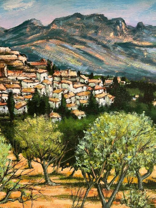 A Picturesque Village Nestled Among Olive Groves and Mountains French Painting - Image 3