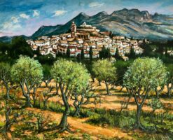 A Picturesque Village Nestled Among Olive Groves and Mountains French Painting