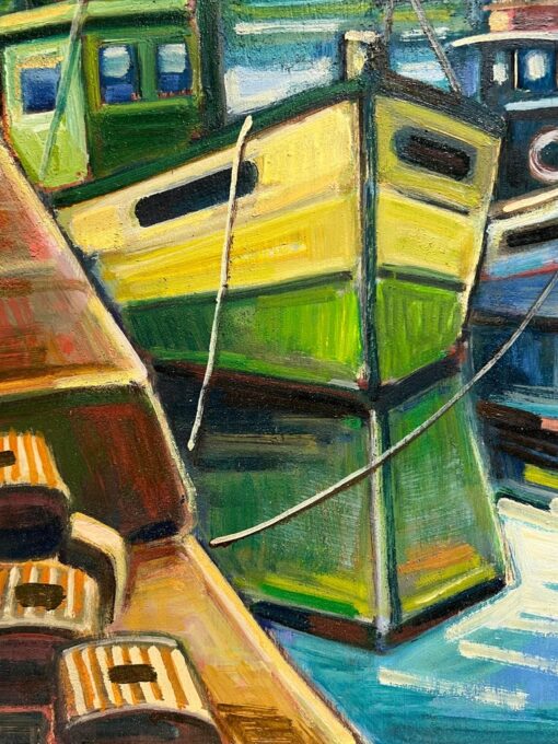 French Vibrant Scene of Fishing Boats and Coastal Harbour Oil Painting - Image 7