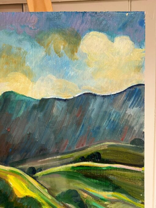 Vibrant Rolling Hills and Hilltop Castle French 20th Century Oil Painting - Image 4