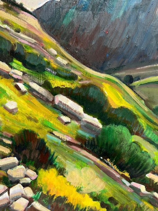 Vibrant Rolling Hills and Hilltop Castle French 20th Century Oil Painting - Image 7