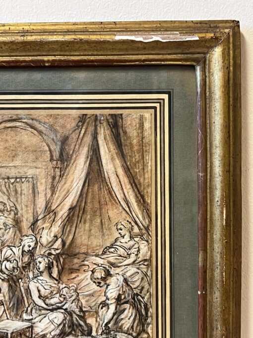 18th Century French Rococo Old Master Ink Drawing Nativity Scene - Image 4