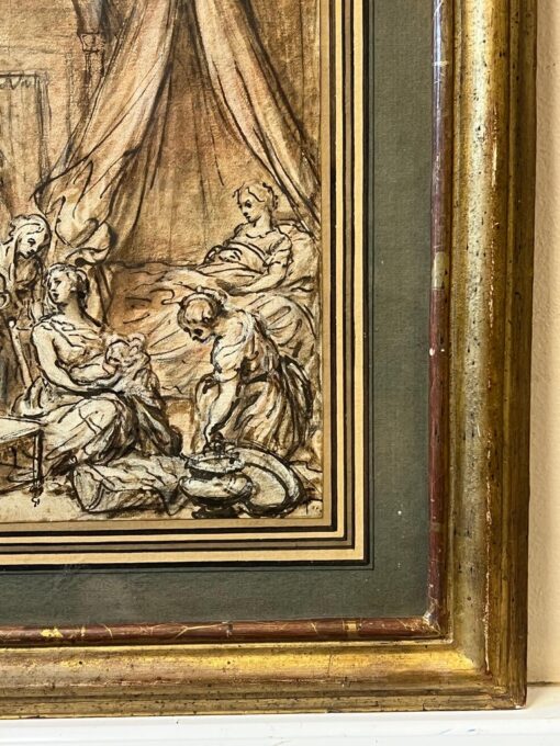 18th Century French Rococo Old Master Ink Drawing Nativity Scene - Image 5