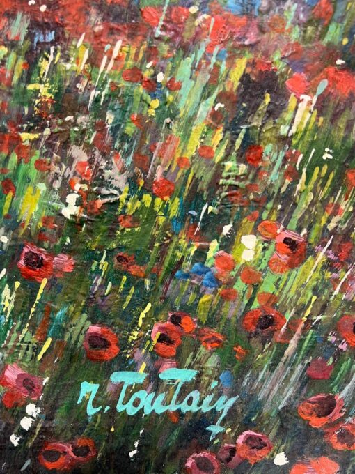 1950's Large French Oil Painting Poppy Fields in Provence Landscape - Image 8